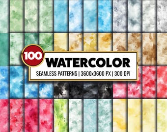 Watercolor Digital Paper: 100 Seamless Patterns for Junk Journals (PNG)