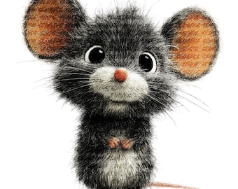 Watercolor Mouse Clipart: Fluffy Animal PNG (Digital Download)