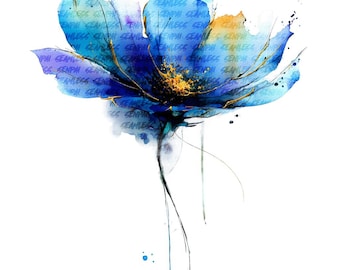 Clipart di fiori astratti blu acquerello blu floreale spazzatura diario PNG download digitale