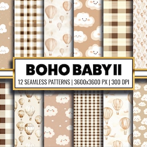 Papier numérique éphémère bohème pour chambre de bébé, paquet de papier neutre pour nouveau-né, pages de baby shower pour le journal indésirable et la fabrication de cartes