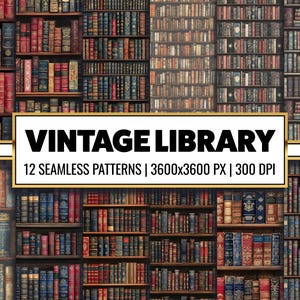 Book Lover Seamless Pattern Bookworm Library Digital Paper Bookish Background Bookshelf Scrapbook Junk Journal