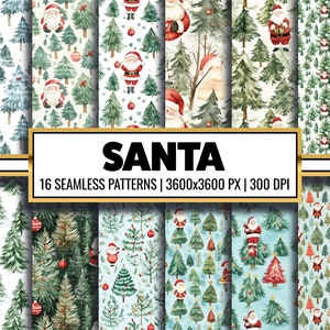 Papel digital de Natal vintage Papai Noel efêmera de Natal padrão sem costura Noel página de Natal para scrapbooking e diário de lixo fazendo cartão