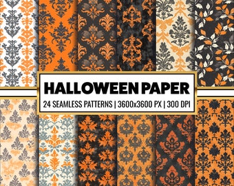 Halloween Digital Paper Pack, Decorative Halloween Patterns, Printable Halloween Seamless Scrapbook Pages