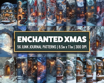 Digitalt papper med förtrollad jul: Scrapbook med vinterlandskap (56 PNG, 8,5 x 11 tum)