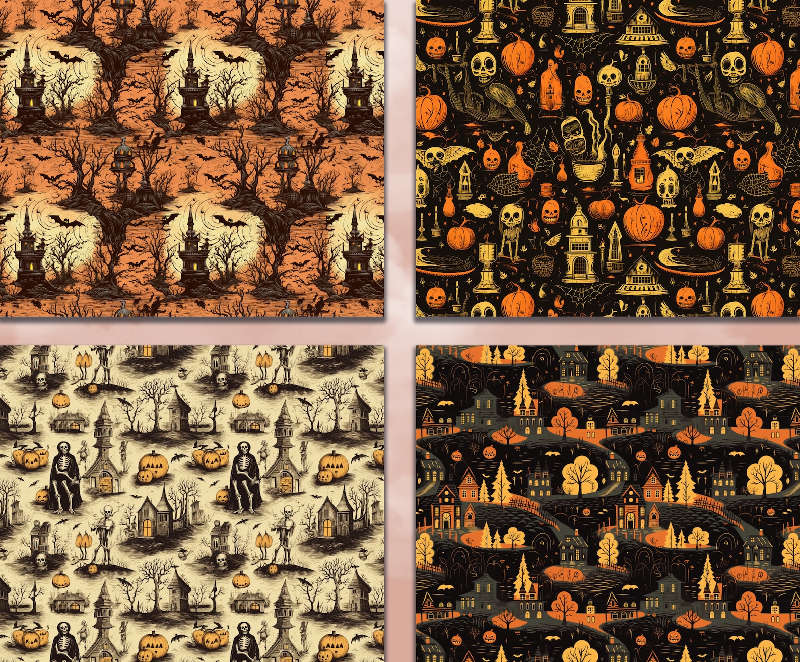 Retro Halloween Digital Paper Retro October Pattern Cute Halloween ...
