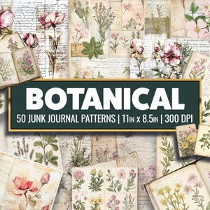 Botanische ongewenste tijdschriftlevering Bloemenpagina's ongewenste dagboekkit Wildflower Digitale papieren bloem Ephemera Scrapbook Afdrukbaar papier