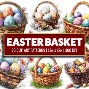 Clipart de cesta de Pascua Huevos de Pascua en acuarela Papel digital Clip Art de primavera