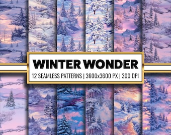 Winter Wonderland Digital Paper: Snow Forest Backgrounds (Digital Download)