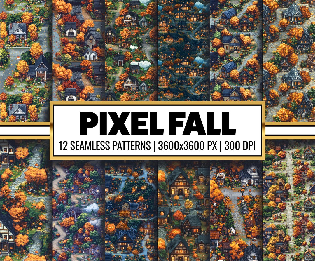 Pixel Fall Map Digital Paper Video Game Seamless Pattern Pixelated Fall ...