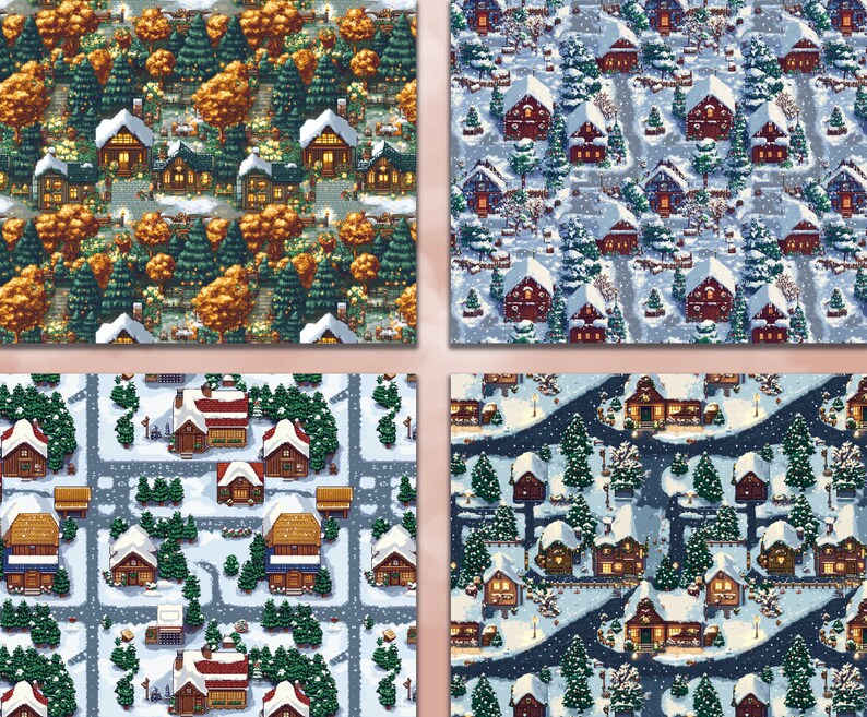 Mapa de píxeles de papel digital imprimible de ciudad de nieve pixelada ...