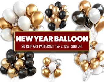 Gold Balloon Clipart New Year Balloon Digital Paper Foil Balloon Paper Craft Birthday Balloon Printable PNG Pattern Anniversary Clip Art