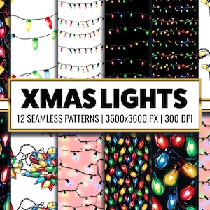 Christmas Light Garland Digital Paper Fairy Light Seamless Pattern Winter Lights Scrapbook Supplies String light Background