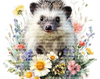 Watercolor Hedgehog Clipart: Floral Nursery Animal PNG (Digital Download)