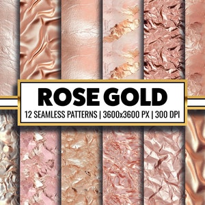 Rose Gold Digital Paper: Metallic Blush Pink Seamless Patterns (PNG Digital Download)
