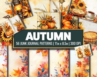 Autumn Junk Journal Paper: Fall Leaves, Pumpkins (Digital Download)