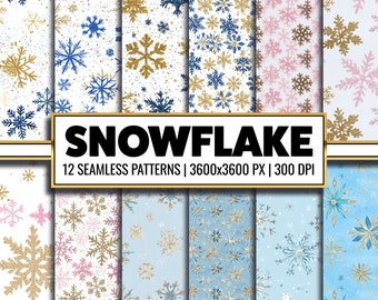 Papier numérique flocon de neige doré : 12 motifs scintillants sans couture (téléchargement numérique)