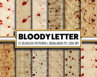 Bloody Letters Digital Paper, Antique Halloween Textures (digital
