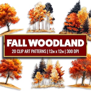 Forêt d'automne clipart paysage d'automne papier numérique forêt d'automne Illustration aquarelle automne imprimable PNG