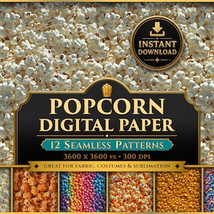 Popcorn Digital Paper: Carnival Treat Seamless Patterns (PNG)