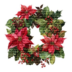 Christmas Wreath Clipart Watercolor Holiday Paper Craft PNG (Digital Download)