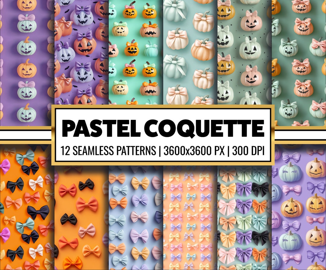 Pastel Coquette Digital Paper Pack Pastel Halloween Seamless Pattern ...