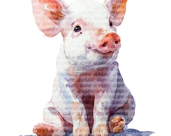Farm Pig Clipart Watercolor Farmyard Animals Scrapbook Bundle PNG Digital Download