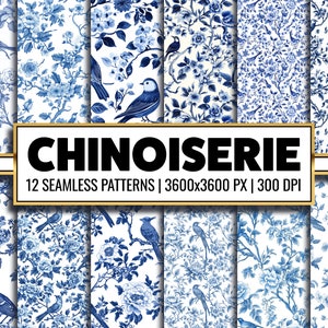 Chinoiserie bloemen digitaal papier bloemen vogel naadloos patroon vintage bloemen achtergrond blauwe bloemen clipart voor plakboek en papier png