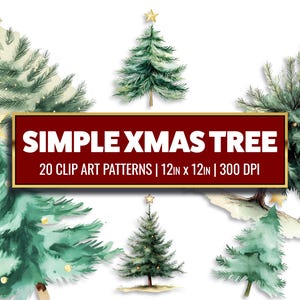 Simple Christmas Tree Clip Art Minimalist Christmas Tree Digital Paper Watercolor Xmas Tree Junk Journal Supply Tree Printable Paper Craft