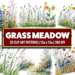 Grass Meadow Clipart: Floral Scrapbook Paper Bundle (Digital Download)