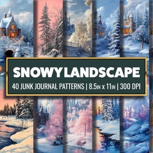 Winter Wonderland Digital Paper: Snowy Landscape, Fantasy Castle (Digital Download)