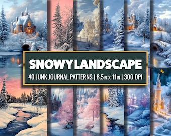 Winter Wonderland Digital Paper: Snowy Landscape, Fantasy Castle (Digital Download)