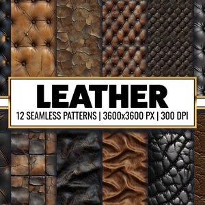 以下が含まれることがあります： さまざまな色と質感のシームレスな革のパターン12個。茶色、黒、ベージュなどがあります。パターンは3600x3600ピクセルで、300DPIです。