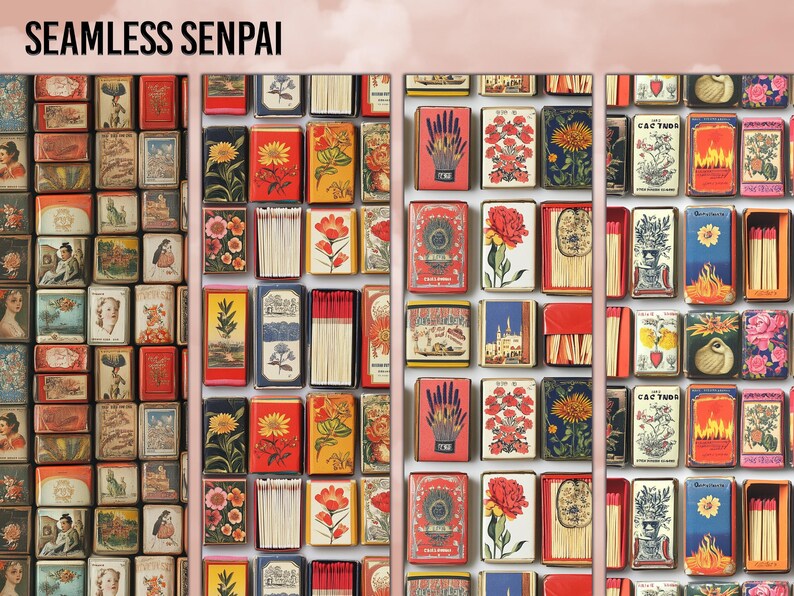 Matchboxes Patern Vintage Matchbox Digital Paper: Seamless Scrapbook Patterns (digital ...