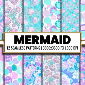 Mermaid Digital Paper: Sea Seamless Patterns (Digital Download)
