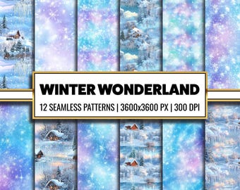 Winter Wonderland Digital Paper: 12 Seamless Snow Patterns (Digital Download)