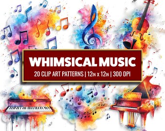 Watercolor Music Note Clipart: Colorful Papercraft PNG Bundle (Digital Download)