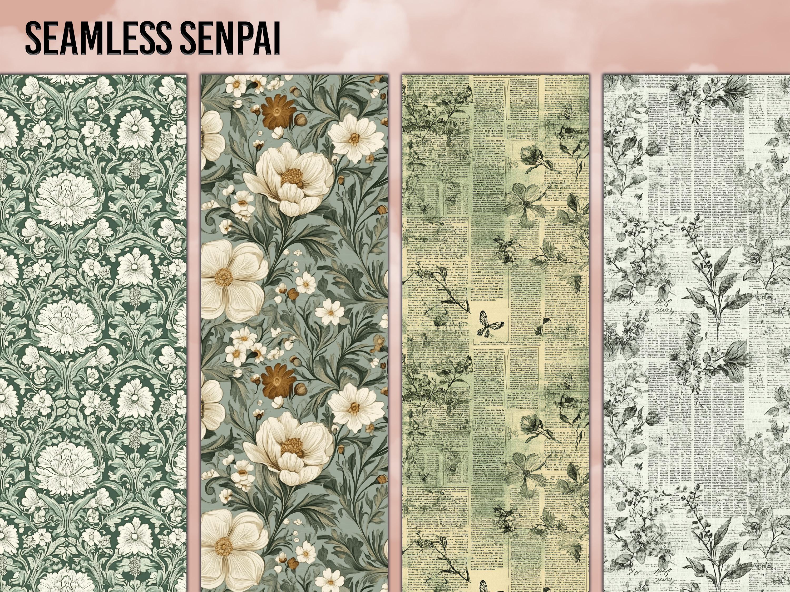 Sage Green Script Paper Pack: Botanical Seamless Patterns (digital ...