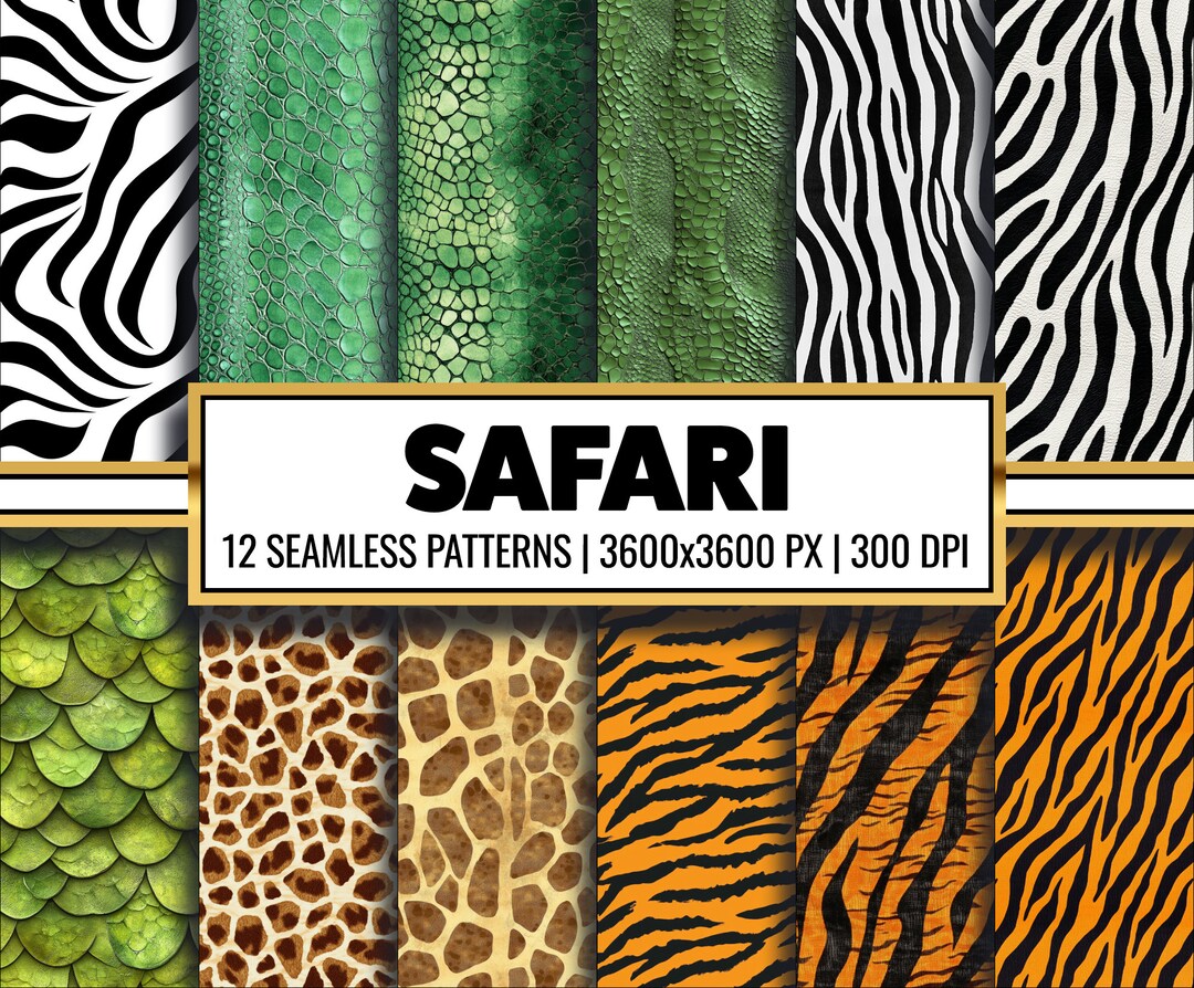 Animal Print Digital Paper Safari Seamless Pattern Including Tigers ...