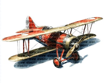Clipart de avião antigo em aquarela: avião de hélice vintage PNG (download digital, 30,5x30,5 cm)