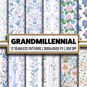 Grandmillennial Aquarell Digitales Papier Pastell Floral Nahtlose Muster Streifen Floral karierte Papier Handwerk Aquarell wiederholendes Muster