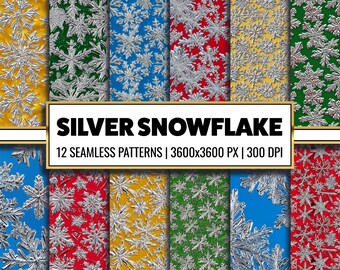 Silver Snowflake Digital Paper: Christmas Seamless Patterns (Digital Download)