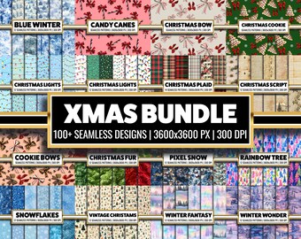 Christmas Digital Paper Bundle: 100+ Xmas Scrapbook Backgrounds (Digital Download)