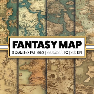 Papel digital para mapas de fantasia, mapas antigos, pacote de papel para scrapbook de mapas do mundo, texturas de papel antigas, download instantâneo, uso comercial
