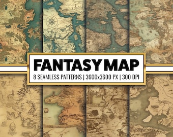 Fantasy Maps Digital Paper, Vintage Maps, World Map Scrapbook Paper Pack, Old paper textures instant download commercial use