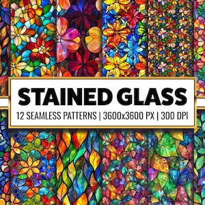 Glasmalerei Digitales Papier Glasmalerei Nahtloses Muster Farbiges Glas Hintergrund Regenbogen Glas Textur für Printable Paper Craft PNG