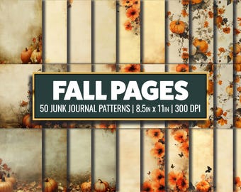 Fall Digital Paper: Vintage Pumpkin Scrapbook Pages (Digital Download)