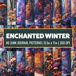 Kit de journal indésirable forêt enchantée hiver hiver fantastique papier numérique hiver magique papier imprimable Scrapbook enchanté artisanat téléchargement