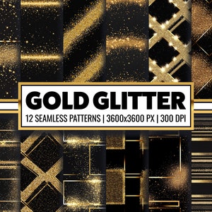 Goud glitter digitaal papier goud op zwart naadloos patroon gouden confetti glitter papier ambachtelijk nieuwjaar plakboekontwerp voor stofsublimatie