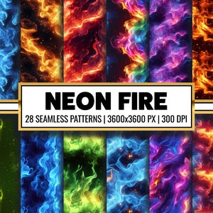 Papel digital con fuego de neón colorido, fondo de fuego, textura de fuego de arcoíris, patrón sin costuras con degradado para manualidades de papel y envoltura de regalo