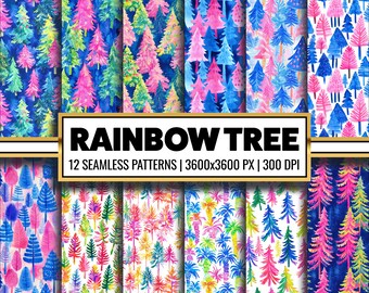Preppy regenboog kerstboom digitaal papier regenboog kerst naadloos patroon aquarel kerstboom afdrukbaar papier voor ambachtelijke papierwaren